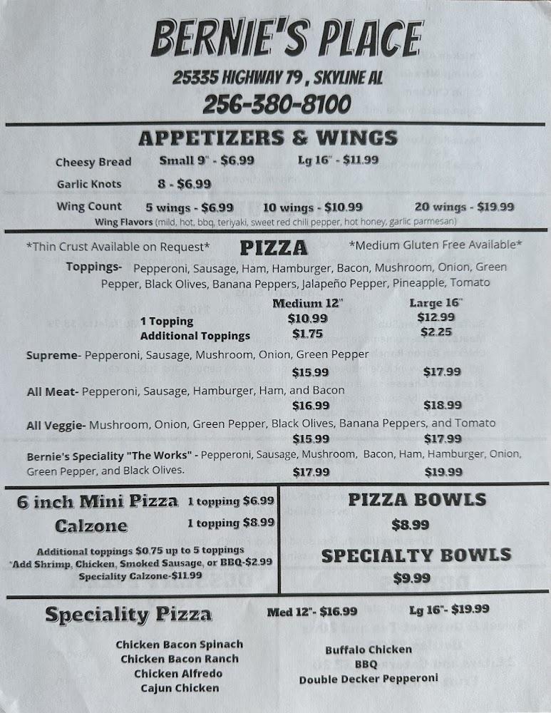 Bernie's Place Skyline Menu image 1